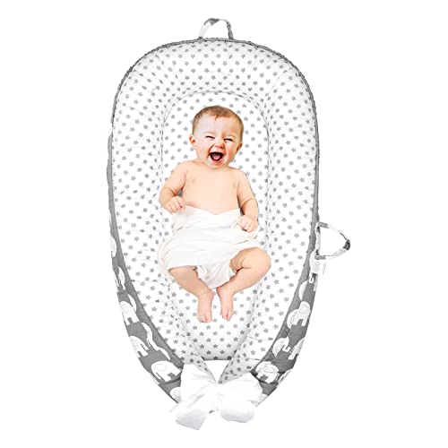 Lounger Nest Sleeper Cover Baby Portable Sleeping Bed Lounger for Newborn Adjustable Nest Co Sleeping Bed (Elephant)