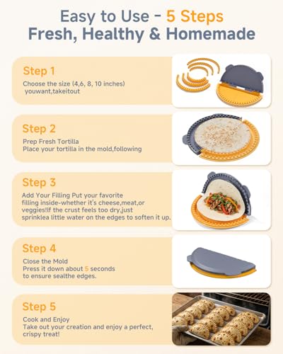 Image of 4-in-1 Tortilla Sealer Press, Tortilla Crimper Maker for 4 inch, 6 inch, 8 inch, 10 inch Wraps, Detachable Shark Tooth Design, BPA-Free, Dishwasher Safe, Suitable for Making Sealed Quesadilla, Taco, Burrito, Dumpling