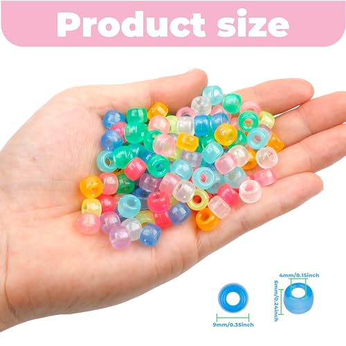 Image of 1000Pcs Glow in The Dark Pony Beads 9mm Plastic Kandi Beads Bulk for Friendship Bracelet Necklace Craft Jewelry Making Beads for Hair Braids 9 Color
