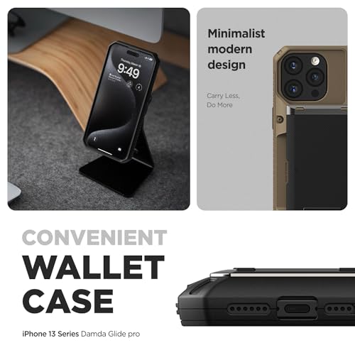 Image of VRS DESIGN Damda Glide Pro, Sturdy Semi Auto Wallet [4 Cards] Case Compatible for iPhone 13 Pro Max Case (2021) (Groove Black)