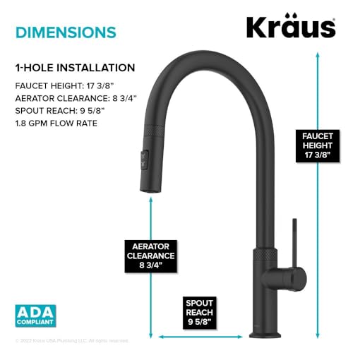 Image of KRAUS Oletto Modern Industrial Pull-Down Single Handle Kitchen Faucet in Matte Black, KPF-2654MB