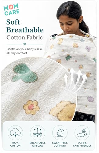 Image of MOM CARE 6 Layer Muslin Nursing Cover for Breastfeeding | Ultra Soft Muslin Feeding Apron for Moms | Breathable Breastfeeding Cover | Baby Feeding Privacy Cover | Muslin Nursing Shawl | White