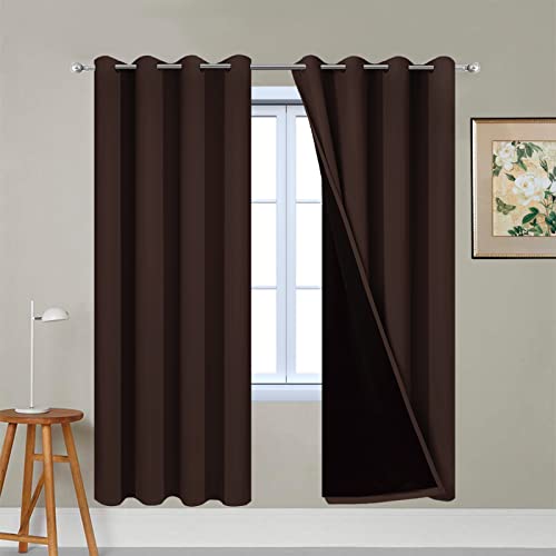 Image of Yakamok Chocolate Brown Blackout Curtains 72 Inches Long 52 inch Wide, 2 Panels | Blackout Curtain Panels for Bedroom, 2 Thick Layers Grommet Top Thermal Insulated Drapes with Black Liner for Living Room