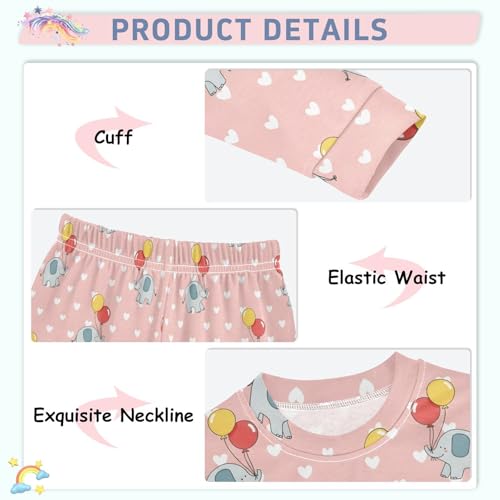 Pajama Sets Long Sleeve Elephant Balloons with Heart Soft Comfy Sleepwear 2 Piece PJS 3-8T4