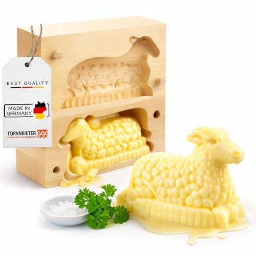 TOPANBIETER 999 Butter-Klappform Lamm 2-teilig aus Ahorn Holz 14 cm handgefertigt in Deutschland Butterform zum Verzieren & Dekorieren hygienisches Butter-Model