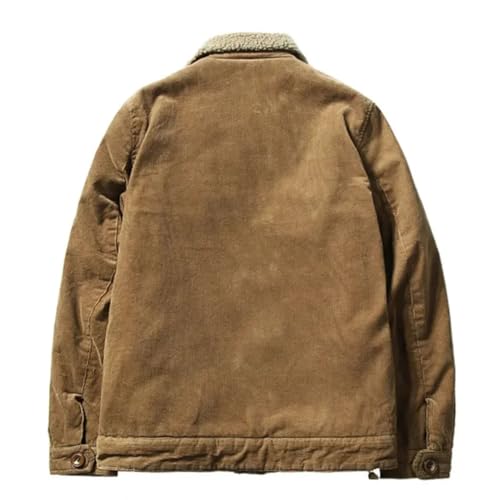 Men's Winter Plus Fleece Jacket Corduroy Tooling Casual Parka Solid Color Cotton Jacket4