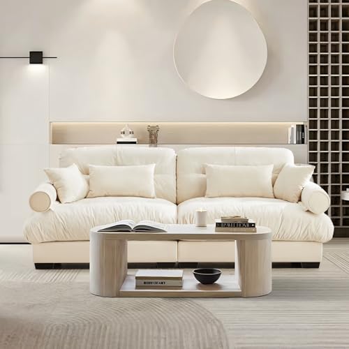 Image of SoarFlash Living Room Velvet Recliner Sofa Small Sofa, Loveseat for Apartment, Storage Sofa with Solid Wood Frame (93.7inch, Beige)
