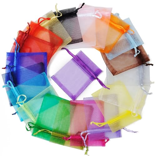JSTHHTT Lot de 200 petites pochettes en organza multicolores pour cadeaux de mariage, 7 x 9 cm