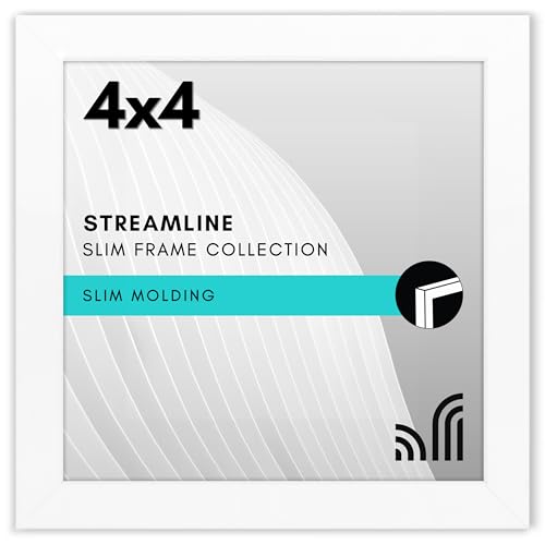 Americanflat 4x4 Picture Frame with Shatter-Resistant Glass - Streamline Collection - Thin Border Square Frame for Tabletop and Wall Display - Hanging Hardware and Easel Stand Included - White