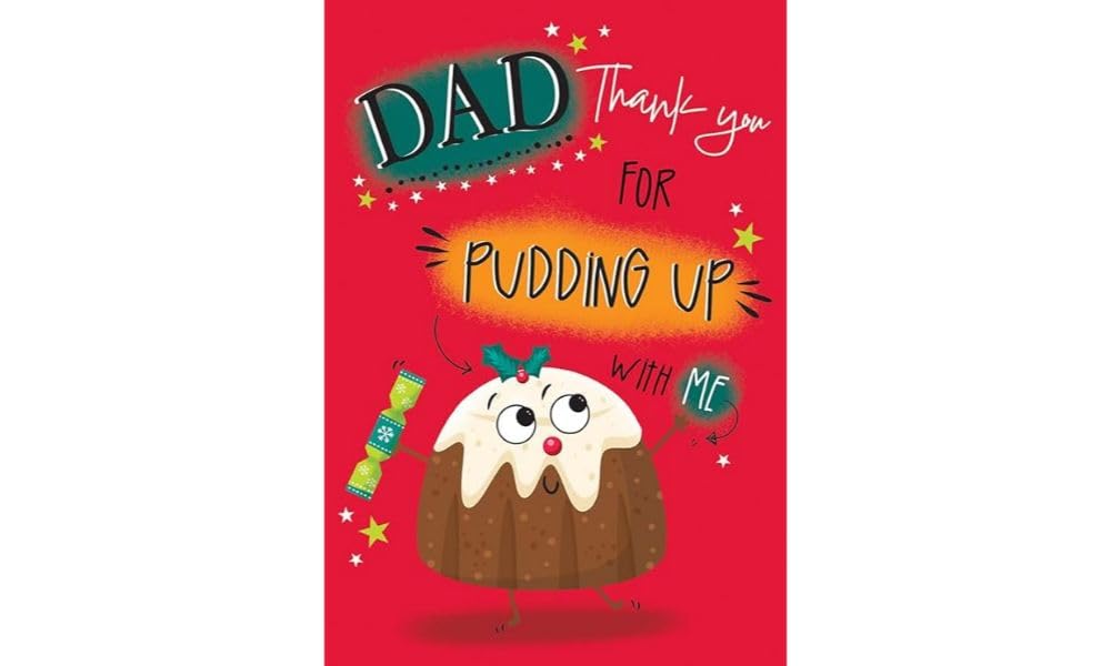 Piccadilly Greetings Humour Christmas Card, Dad, Pud Pun - 9 x 6 inches