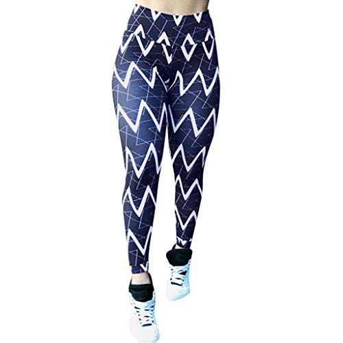 YULINGSTYLE Women's Leggings Multi Colour Geometric Print Long Yoga Pants High Waist Sports Trousers Cycling Trousers Leggings for Sports Training Yoga Fitness Yoga Training Clothing - Blue - L