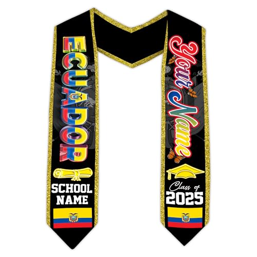 MonkeyVan Custom Ecuador Graduation Sash, Ecuadorians American Flag Graduation Stole 2025, Ecuador Flag Pride Graduation Sash Ecad 3