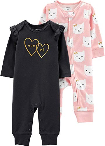 Carter's Baby Girls' 2-Pack Jumpsuits (3 Months, Pink/Black)