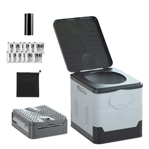 簡易トイレ （凝固剤＆ゴミ袋12回分 ＋収納袋付き）キャンプ トイレ 便座 非常用 車中泊 グッズ 防災トイレ 折りたたみ 緊急トイレ キャンプ 災害 ハイキング 旅行 アウトドア 車 凝固剤 非常用トイレ 尿 災害用 地震 津波 防災トイレ ポータブルトイレ キャンプ/渋滞にも使える 軽量 折畳み式 携帯 トイレ 洗えるプラスチック 耐荷重150kg 仮設 防災 トイレ (グレー)