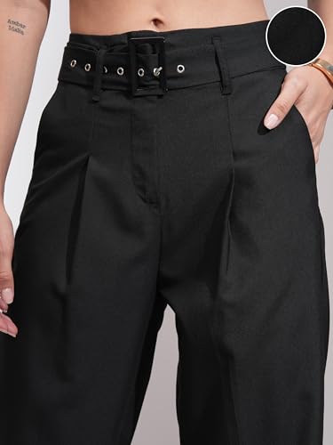 Image of Tokyo Talkies Women's Slim Fit Cropped Trousers | Stretchable Trousers| Mid-Rise