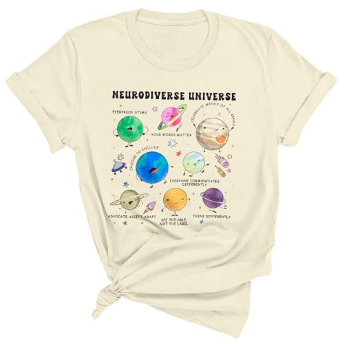 Autism Awareness Shirt Women Neurodiverse Universe Shirts Sped Teacher Tshirt Neurodiversity Short Sleeve Tee Tops