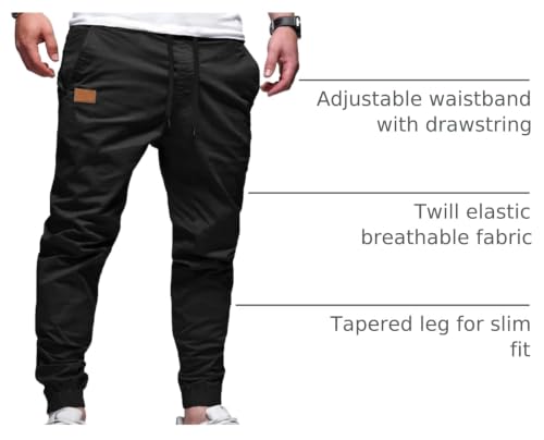 Image of JMIERR Mens Cotton Stretch Joggers Casual Twill Athletic Track Pants | Tapered Jogger Fit, Drawstring Waist, 6.7 Inch Phone Pockets, Casual Hiking Track Pants