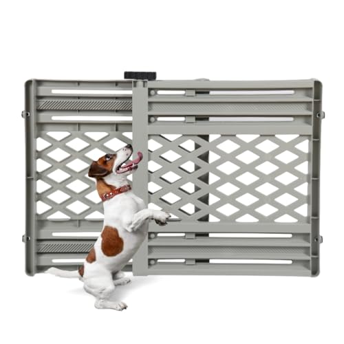 acquaverde | Cancelletto Estensibile per Cani e Gatti da Interno, in Plastica Grigia con Sistema di Chiusura – Recinto di Sicurezza per Animali Domestici per Casa e Scale | 106x68,8x5 cm