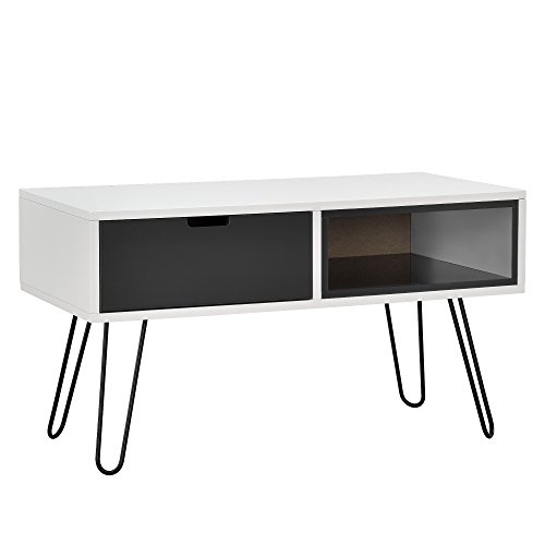Preisvergleich Produktbild [en.casa] Konsolentisch 'Prag' / Sideboard / Beistelltisch - Schubkasten + Staufach (80x40x45cm) - weiß / dunkelgrau