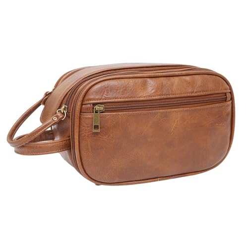 Borsa da viaggio per cosmetici con scomparto interno e maniglia per il trasporto colore marrone