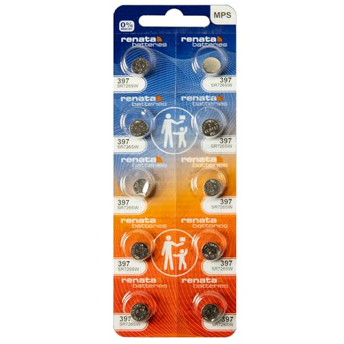 Renata 397 SR726SW Batteries - 1.55V Silver Oxide 397 Watch Battery (10 Count)
