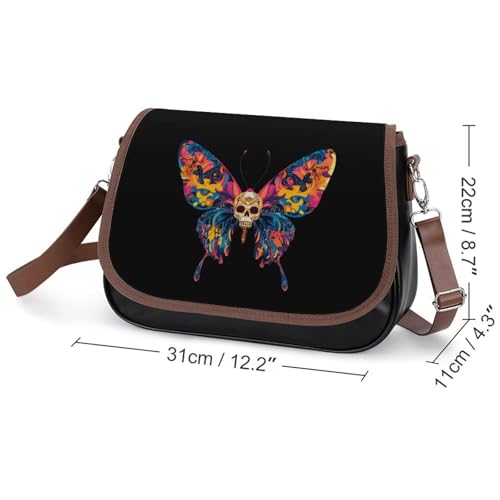 Butterfly Skull Women's Crossbody Bags Leather Messenger Handbag Small Shoulder Bag Purse2