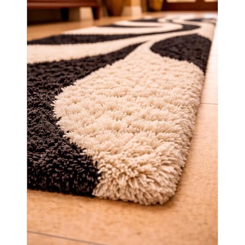 Image of 2x4 feet Shaggy Polyester Abstract Modern Area Rug - 2 Inch High Pile Ultra Soft Plush Carpet for Living Room, Bedroom & Kids Room, Thick Fluffy Rug for Indian Home Decor B - Rectangular