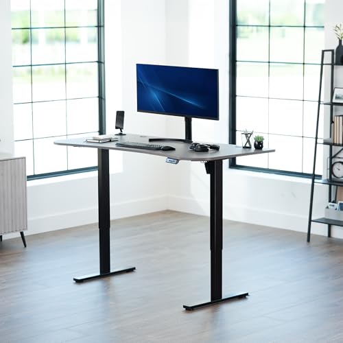 Image of VIVO Dark Gray 63 x 32 in Standing Desk, DESK-KIT-1B1G | Electric, Holds 220 lbs, Sit Stand Up, Height Adjustable, Home Office, Memory Presets, 1B Series, Black Frame
