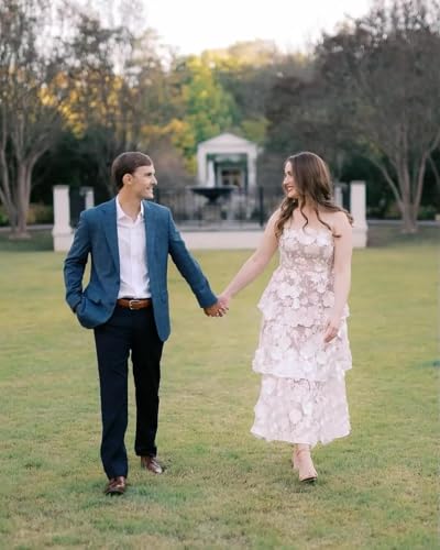 3D Floral Embroidery Prom Dresses Strapless Ruffle Tiered Midi Formal Party Gowns Tea Length Wedding Guest Dress4