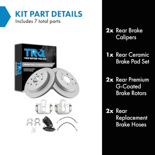 Image of TRQ Rear Brake Pad and Rotor Set Ceramic Coated Rotors Calipers Compatible with 2008-2016 Buick Enclave 2009-2017 Chevrolet Traverse 2007-2016 GMC Acadia 2007-2010 Saturn Outlook