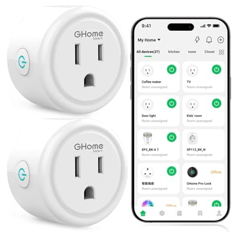 GHome Smart Plug,WiFi Smart Plugs Compatible with Alexa and Google Home,Smart WiFi Outlet with Remote Control and Timer Function,2.4GHz Wi-Fi Only,No Hub Required, ETL FCC Listed,White(2 Pack) Cover