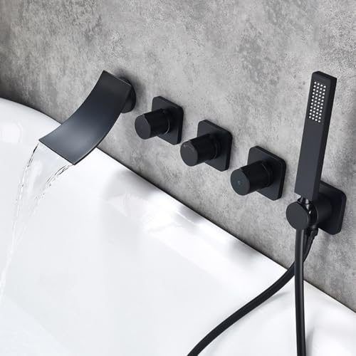 Mitigeur de baignoire à cascade et pommeau noir pour un bain relaxant