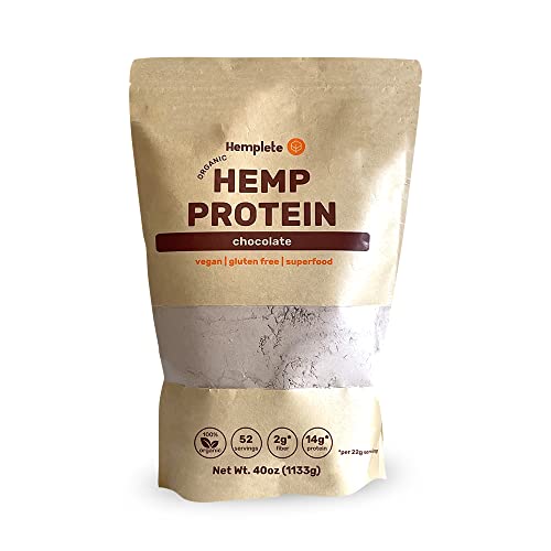 hemplete Hemp Vegan Protein Powder for Heart and Brain Health, Easy to Digest Chocolate Powder Drink with Plant Protein for Muscle Building and Recovery, 9 Essential Amino Acids (Chocolate, 40 Ounce)