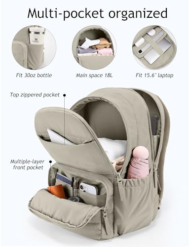 Image of Uselike Travel Backpack for Women, 15.6 Inch Laptop Backpack, Quilted College Bookbag, Cute Work Backpacks, Water Resistant (Khaki Ash)