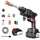 Tragbarer Akku-Hochdruckreiniger, 6-in-1-Hochdruckreiniger mit wiederaufladbarer Batterie und verstellbarer Düse, 6000-mAh-Strahlreiniger mit 5-m-Schlauch for die Reinigung und Bewässerung von Autos,