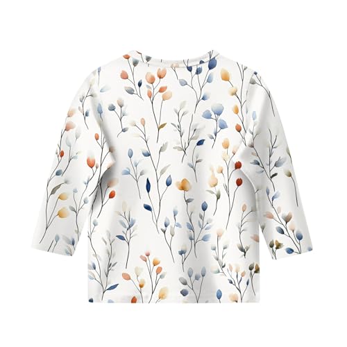 Cute Clothes for Teen Girls 3/4 Length Sleeve Crew Neck Shirts Floral Print Blouses Fall Winter Y2K Tops 5-16 Years2