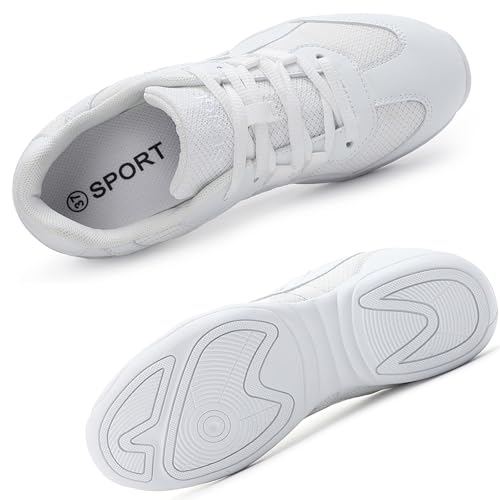 WUIWUIYU Girls White Cheerleading Shoes Breathable Youth Cheer Competition Sneakers Athletic Training Dance Tennis Walking Shoes3