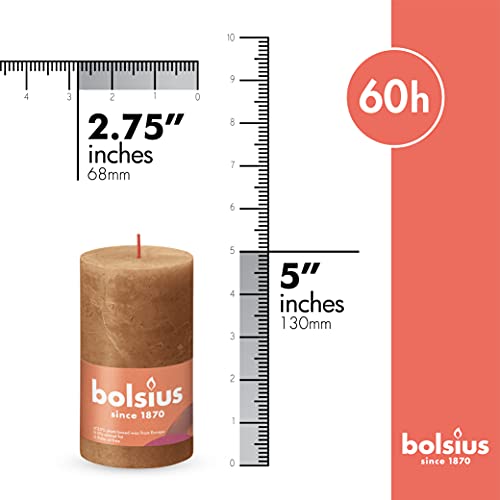 Bolsius 4 Pack Spice Brown Rustic Pillar Candles - 2.75 X 5 Inches - Premium European Quality - Natural Eco-Friendly Plant-Based Wax - Unscented Dripless Smokeless 60 Hour Party And Wedding Candles #TOP1