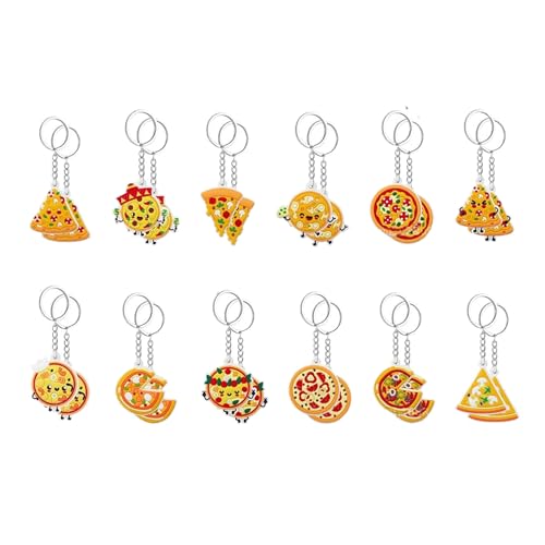 JHJEWH 24Pcs Pizza Keychains,Food Keychain,Pizza Party Decorations,Pendant Key Rings for