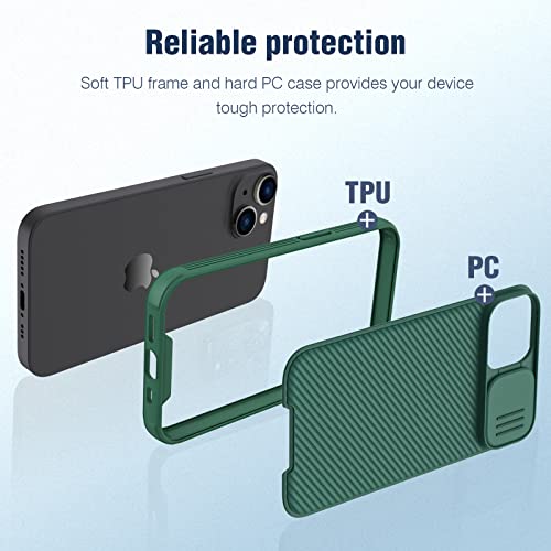 Image of Nillkin CamShield Pro Slim Case Compatible with iPhone 14 / iPhone 13 Case, Protective Cover Case with Camera Protector for 14 Hard PC and TPU Anti-Scratch Phone Case for Phone 14 6.1'' Green