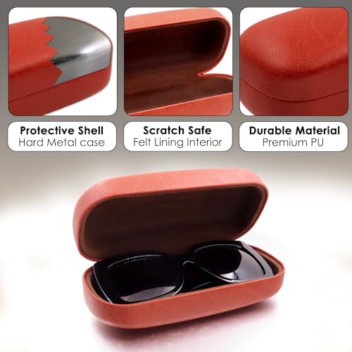 Image of MyEyeglassCase Extra Large Hard Shell Sunglasses Case for Large Rectangular Frames, Eyeglass Case with Pouch & Cloth