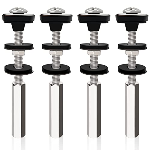 Universal Toilet Tank to Bowl Bolts Kit, Heavy Duty Toilet Bolts, Waterproof Stainless and Rubber Washers Gaskets with Extra Long Nut Screw for Fastening (Silver) (4, Long)