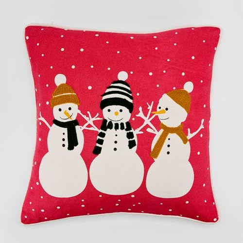 Image of Christmas Cushion Covers (Pack of 2, 16x16 Inch) - Red Snowman Theme Decorative Throw Pillow Covers for Sofa, Couch & Living Room Festive Decor