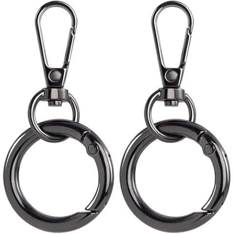 OIIKI 2 Sets Swivel Clasp Clips, Metal Swivel Snap Hook, Double Opening Key Chain Clip with Key Ring for DIY Crafts, Jewelry Clasps, Lanyard Making - Black Cover