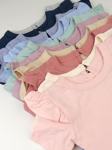 HonestBaby 10-Pack Ruffle Short Sleeve T-Shirt 100% Organic Cotton for Toddlers, Infant Baby Girls2