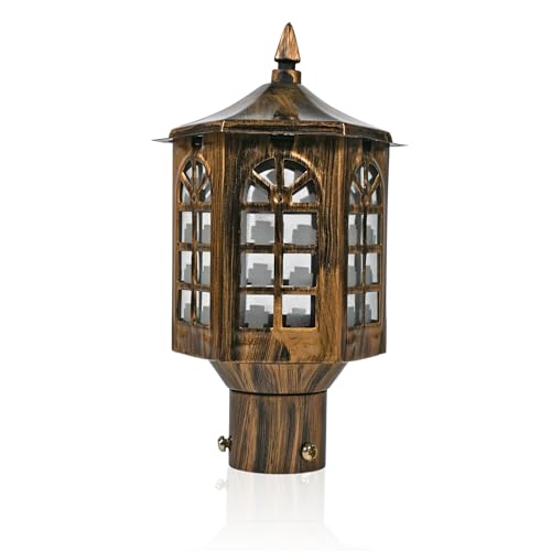 Image of SINOMAN Vintage Antique Outdoor Post Light for Garden Waterproof Decorative Lantern with Classic Golden Finish Pillar Mount Exterior Lamp (GL 513 GA, Pack of 1) Bulb Not Included