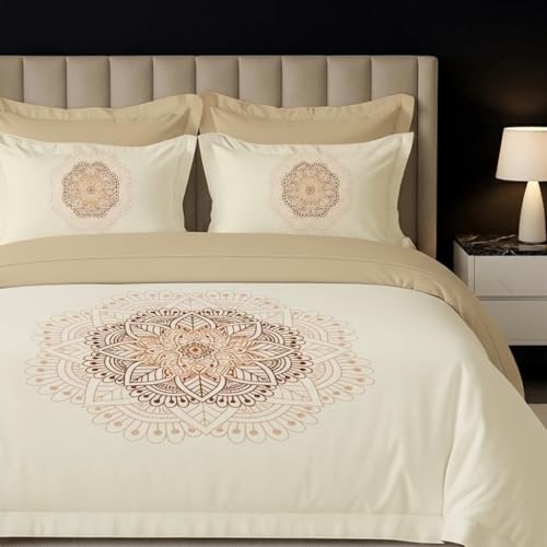 Image of LANE LINEN 100% Cotton Printed King Size Bedsheet - Beige Design