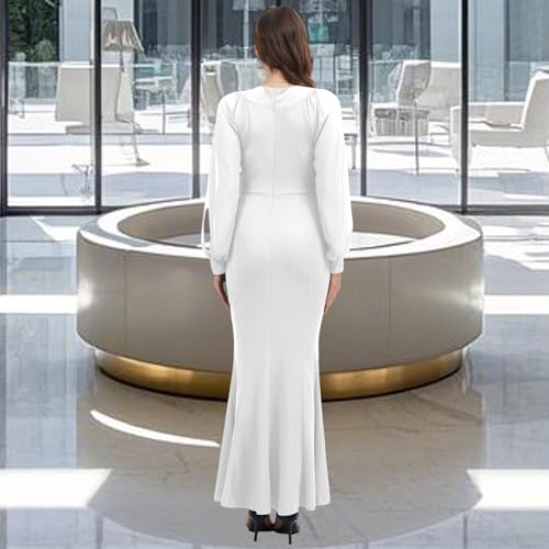 Image of Women's Elegant Formal Mermaid Maxi Dress Off Shoulder Long Sleeve Wedding Split Evening Gown Prom Cocktail Party Dresses