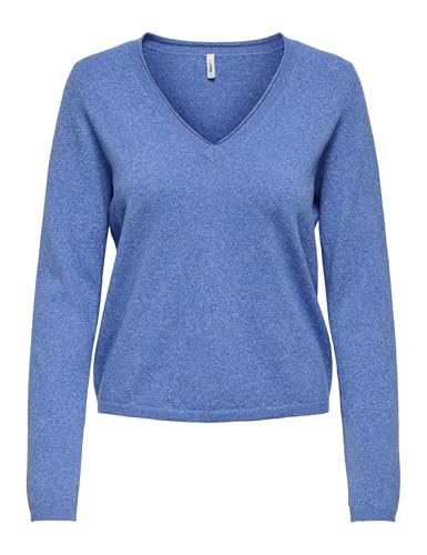 ONLY Onlloyal Life LS V-Neck Pull KNT Nca Col en V, Bleu Outremer, M Femme, Bleu Outremer, M