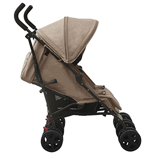 Mogou Geschwisterwagen, Zwillingskinderwagen, Double Stroller, Geschwisterbuggy, Doppelkinderwagen, Taupe Stahl, Blau